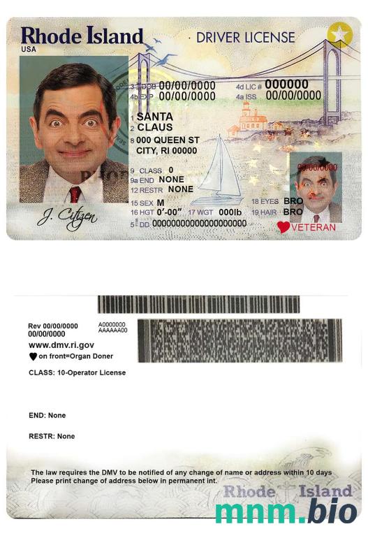 Szablon prawa jazdy USA Rhode Island state w formacie PSD, ze wszystkimi czcionkami
